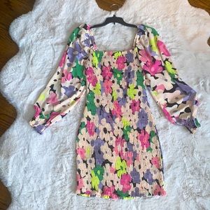Row A smocked multi-colored long sleeve dress size M
